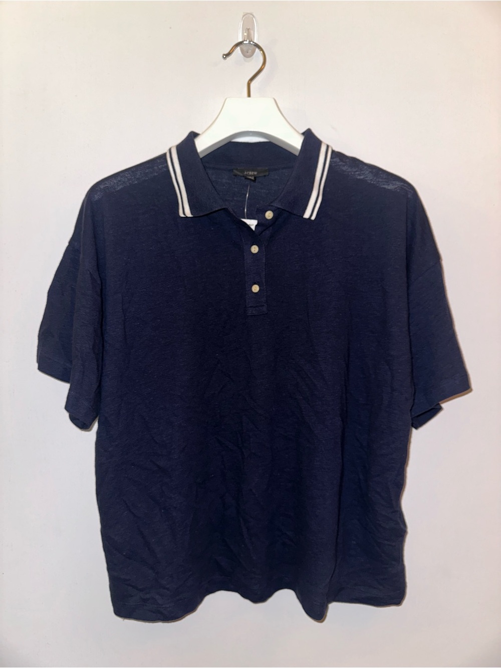 J.CREW | Oversized Cropped Polo Shirt with White-Striped Collar - Picture 2 of 7